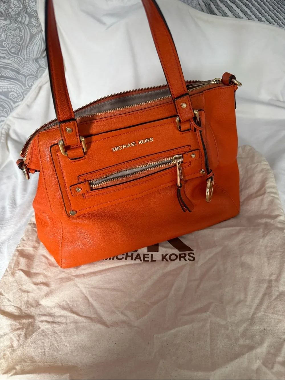 Michael Kors Orange Pebbled Leather Shoulder Bag